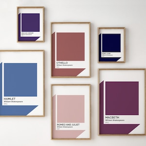 Shakespeare Tragedies Gallery Wall | Theatre Paint Chip PRINTABLE Set of Six Prints | Hamlet, King Lear, Julius Caesar | Instant Download