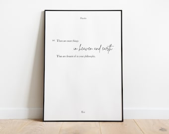 Impresión de cita literaria de Hamlet / Descarga instantánea de William Shakespeare para imprimir / Más cosas en el cielo y en la tierra / Arte de pared literario de Horacio