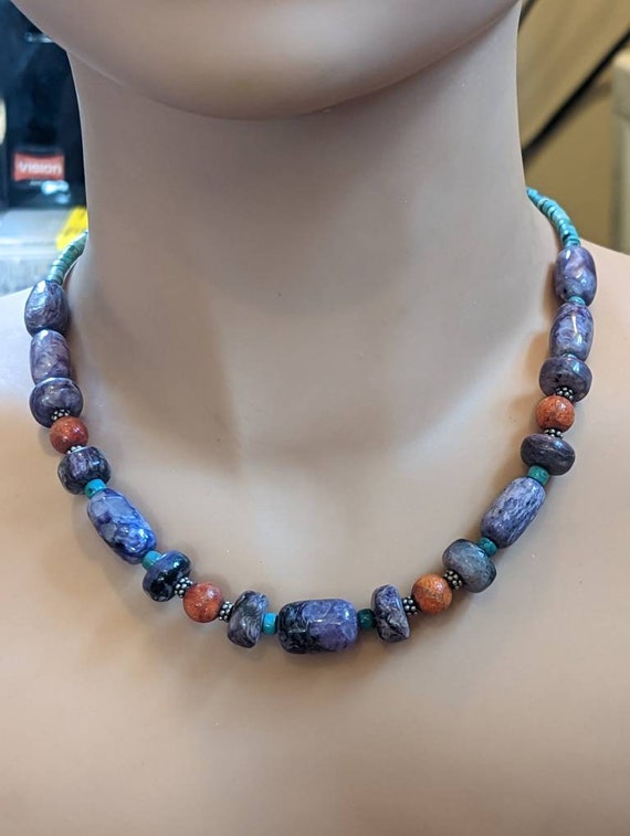 Native American Style Blue Turquoise, Orange Spiny