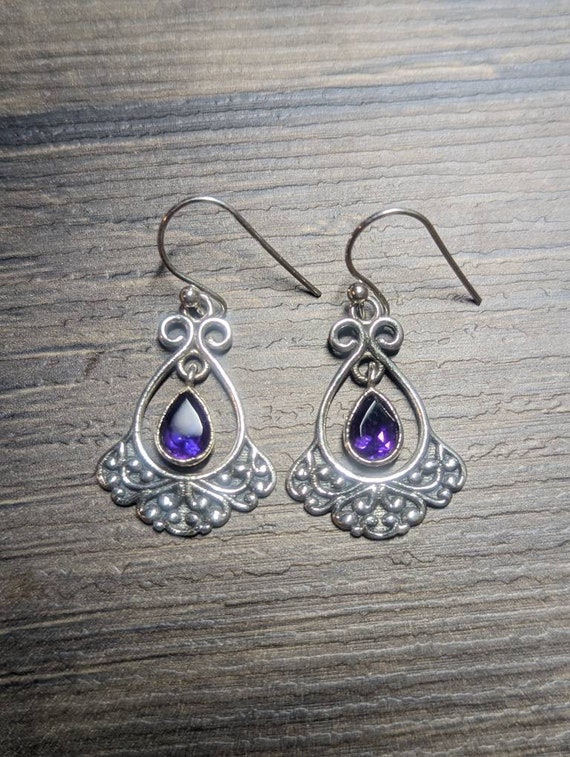 Sterling Silver and Amethyst Dangle Earrings - image 2