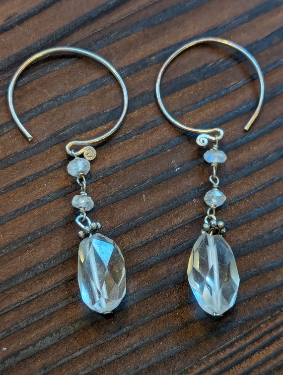 Sterling Silver Faceted Quartz and Moonstone Earr… - image 1