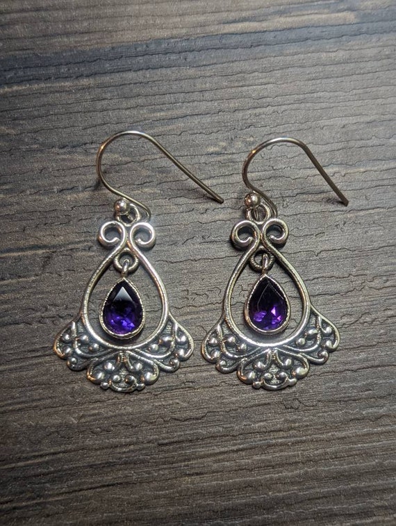 Sterling Silver and Amethyst Dangle Earrings - image 3