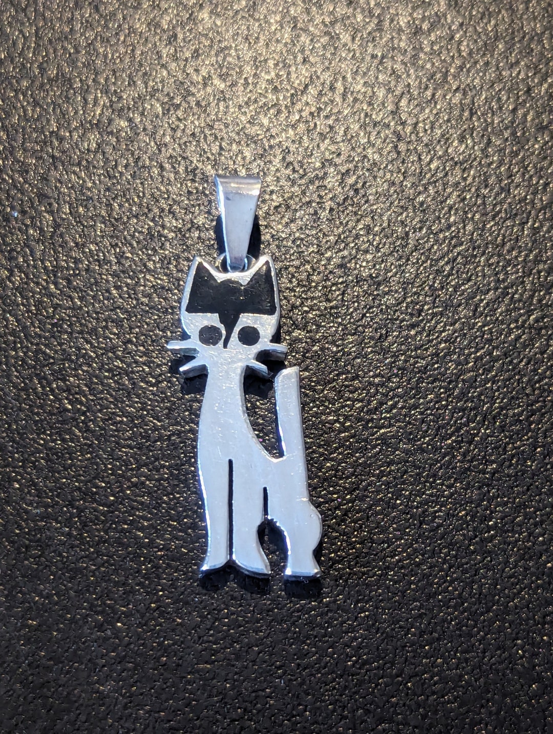 Vintage Sterling Silver Onyx Inlay Cat Pendant - Etsy