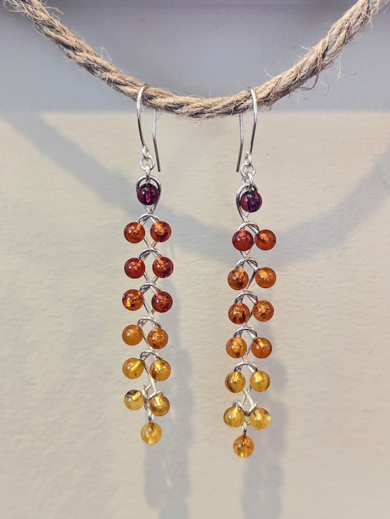 Long Amber and Sterling Silver Earrings