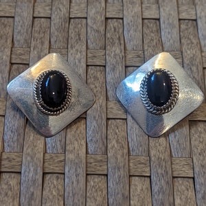 Vintage Sterling Silver and Onyx Southwestern Style Earrings
