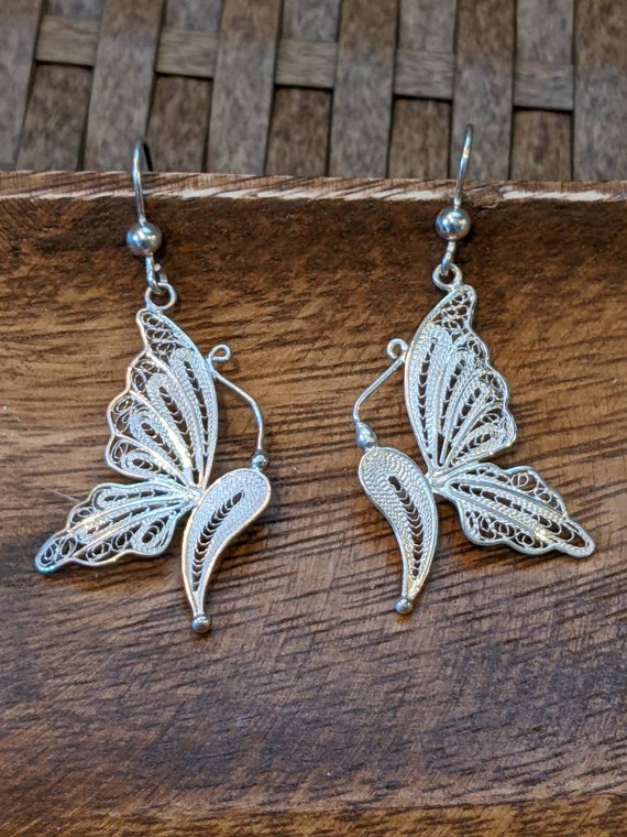 Sterling Silver Filigree Butterfly Earrings