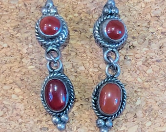 Vintage Sterling Silver and Carnelian Dangle Earrings