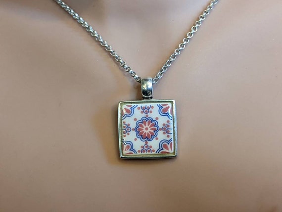 Vintage Barse Small Tile and Sterling Silver Neck… - image 1