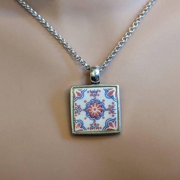 Vintage Barse Small Tile and Sterling Silver Necklace