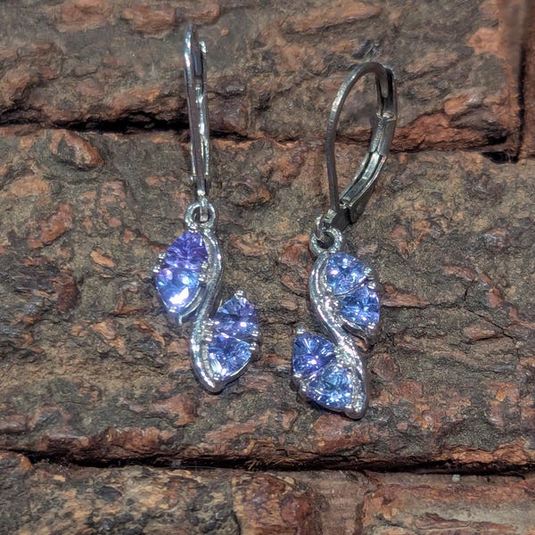 925 STS Sterling Silver and Tanzanite Dangle Earrings