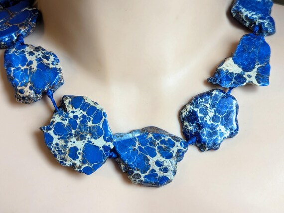 Navy Blue Impression Jasper Statement Necklace 19" - image 6