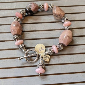 Bead Chicks Chunky Pink Gray Rhodonite Pink Opal and Silver Beaded ...