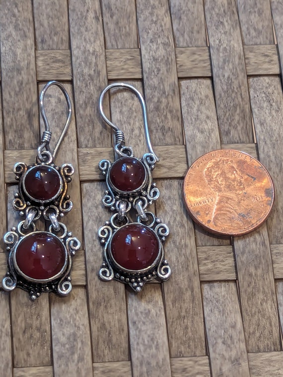 Carnelian and Sterling Silver Bali-Style Dangle E… - image 2