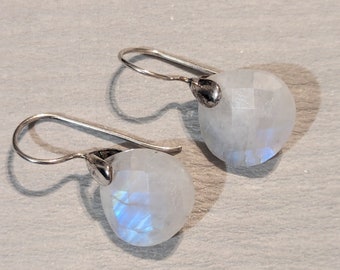 Faceted Moonstone and Sterling Silver Drop Earrings