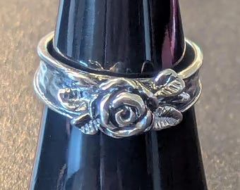 Paz Creations 925 Sterling Silver Rose Flower Stackable Hammered Sz 7 Band Ring