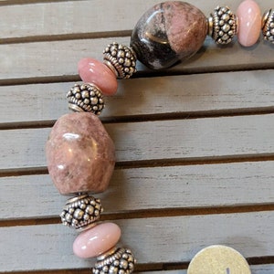 Bead Chicks Chunky Pink Gray Rhodonite Pink Opal and Silver Beaded ...