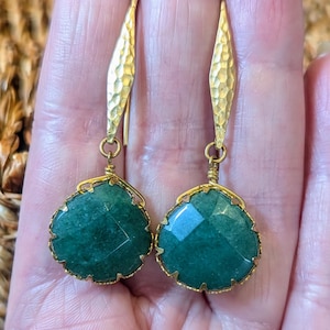 24kt Gold Plated and Natural Green Gemstone Drop Earrings