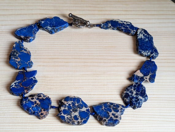 Navy Blue Impression Jasper Statement Necklace 19" - image 5