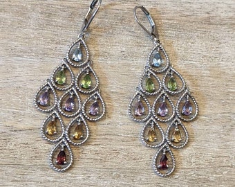 Sterling Silver and Multi Gemstone Chandelier Earrings