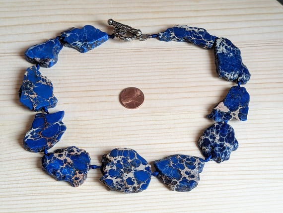 Navy Blue Impression Jasper Statement Necklace 19" - image 4