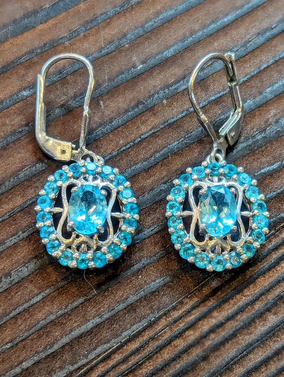 Aquamarine and Sterling Silver Leverback Earrings
