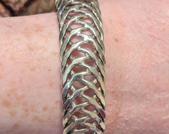 Vintage Mexico 925 Sterling Silver Openwork Woven Band Cuff Bracelet