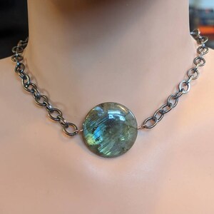 Vintage Sterling Silver and Large Labradorite Choker
