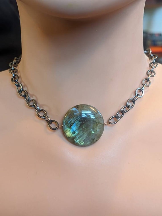 Vintage Sterling Silver and Large Labradorite Chok