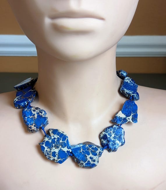 Navy Blue Impression Jasper Statement Necklace 19" - image 1