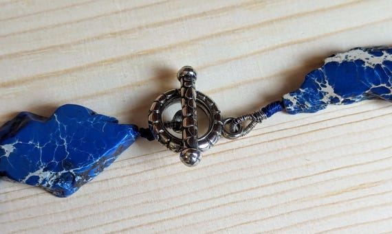 Navy Blue Impression Jasper Statement Necklace 19" - image 2