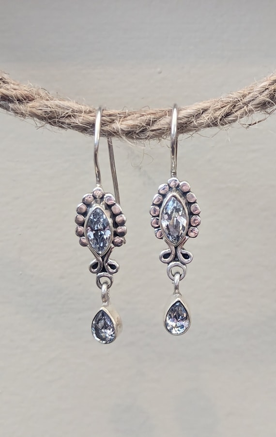 Vintage Bali Style Sterling Silver and White Topaz
