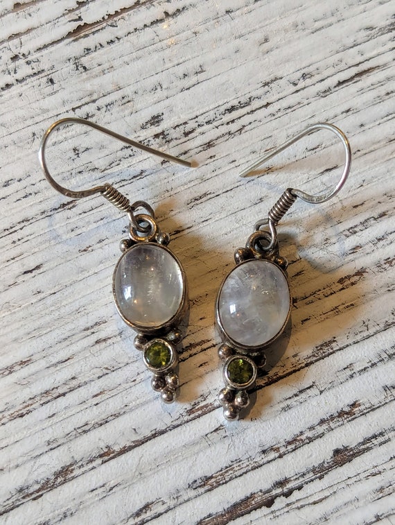 Vintage Moonstone and Peridot Sterling Silver Earr