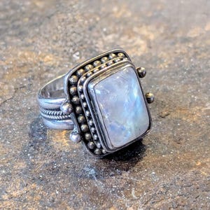 Vintage Sterling Silver and Moonstone Boho Statement Ring Size 5.75
