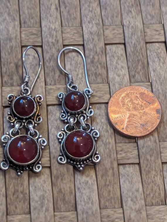 Carnelian and Sterling Silver Bali-Style Dangle E… - image 4