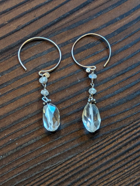 Sterling Silver Faceted Quartz and Moonstone Earr… - image 3