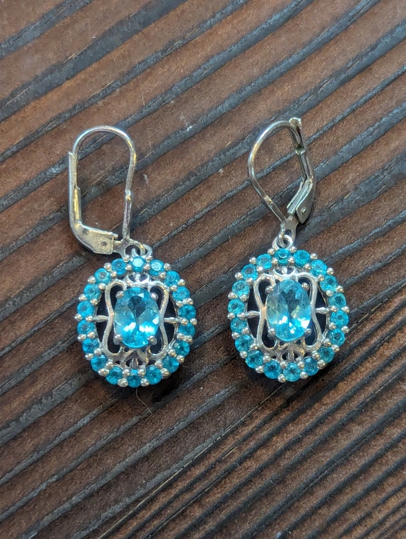 Aquamarine and Sterling Silver Leverback Earrings - image 2