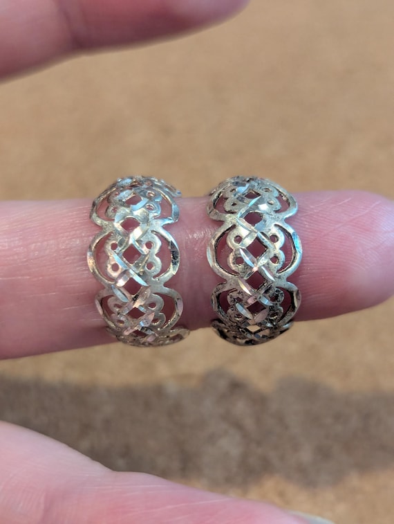Vintage Sterling Silver Woven Celtic Knot Diamond Cut Hoop Earrings