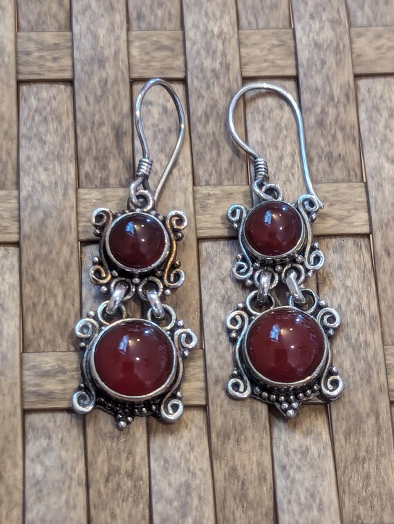 Carnelian and Sterling Silver Bali-Style Dangle E… - image 3