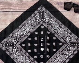 Cooking Up Luv Logo Bandana | Black Bandana, Paisly Bandana, Kitchen Wear, Foodie Gift, Gift for Cook, Cotton Bandana, Hair Accessory,