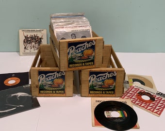 PEACHES RECORDS & TAPES Wood Storage Crate for (7")  45's - Oak Stained