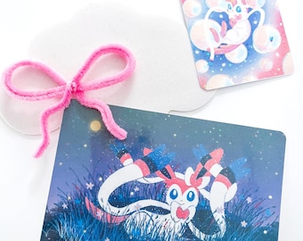 Sylveon Starry Night Sky Eeveelution Art Print | Pokemon TCG Binder Michi Method Illustration