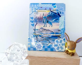 Blue Holographic Decorated Toploader for Pokemon | Glaceon Style