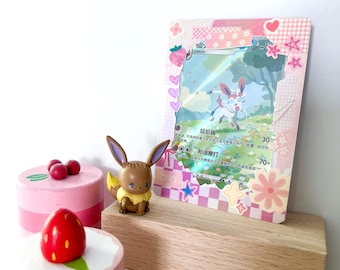 Pink Holographic Decorated Toploader for Pokemon | Sylveon Style