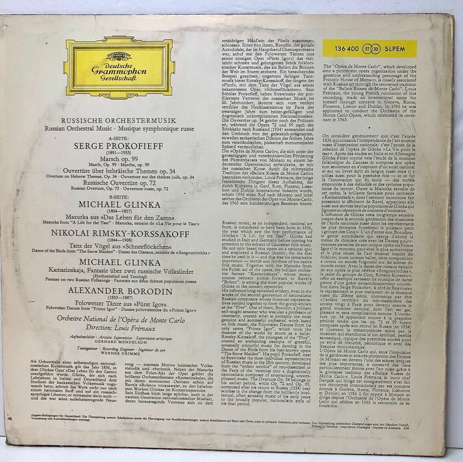 Large Tulips DGG Red Stereo SLPM-136400 Russian Orchestral Music
