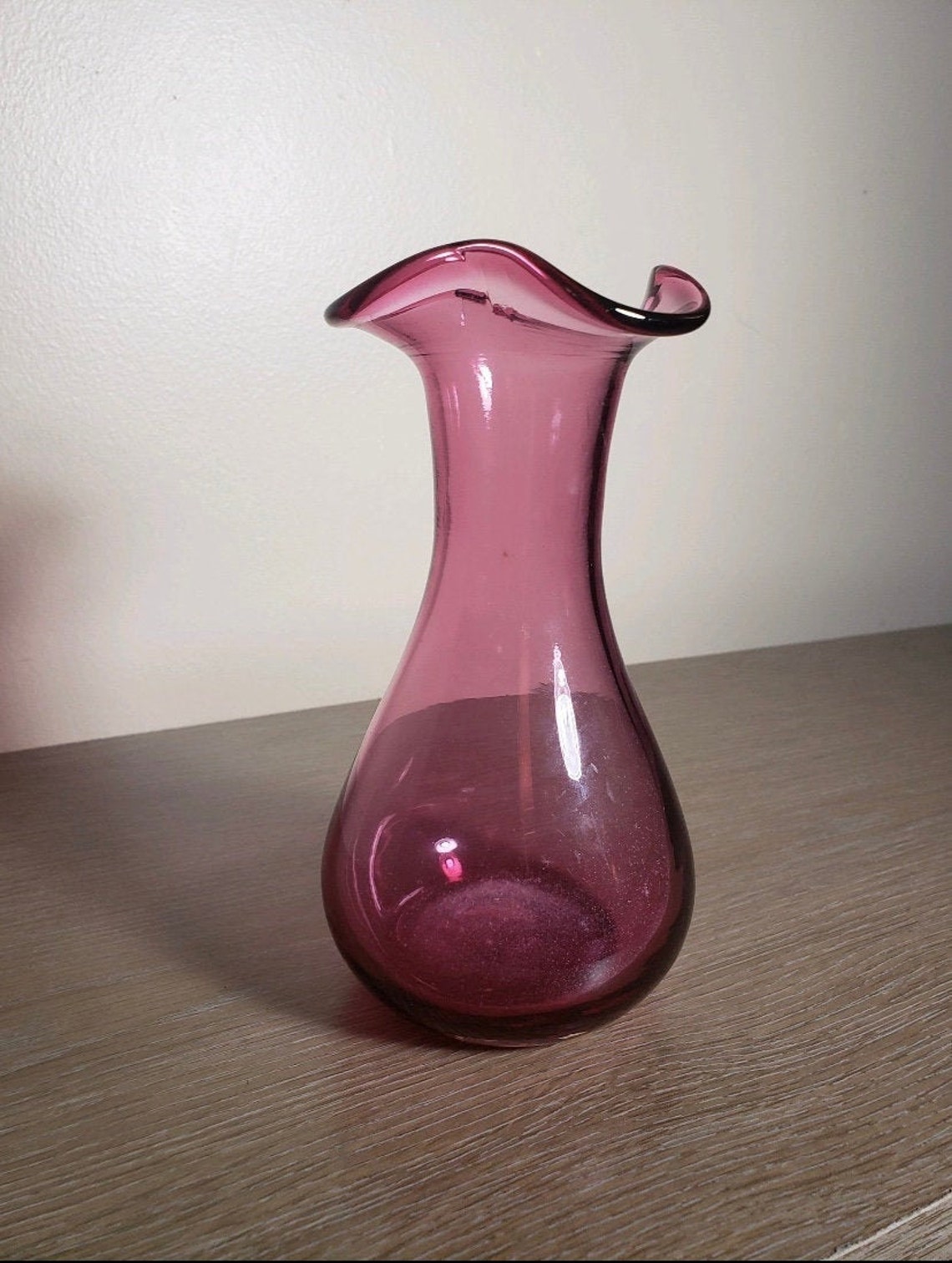 Vintage Hand Blown Pink Glass Vase With Fluted Opening Etsy