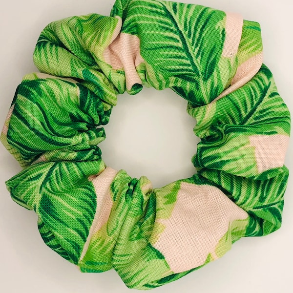 Pink Banana Leaves Scrunchie; 90s hair accessories; Cotton Scrunchie; gifts for her; spring hair ties; gifts for teens; gifts for girls