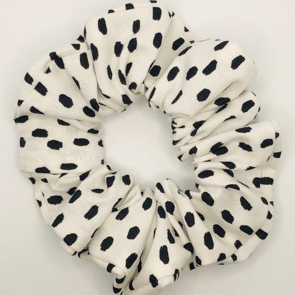 White Dalmatian Dot Cotton Scrunchie; Black and White; Gifts for her; Gifts for teens; Birthday Gift; 90s Hair Accessories; Hair Accessories