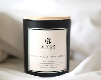 Vela aromática de algodón y lino con aroma a ropa recién lavada / Cera de coco y colza, ecológica