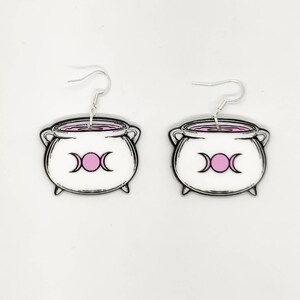Pastel pink white witch&#39;s cauldron earrings with stainless steel ear hooks