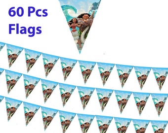 60 Pcs Moana Flags | Great Moana Party Decorations | Moana Party Flags | Great for Moana Birthday Party